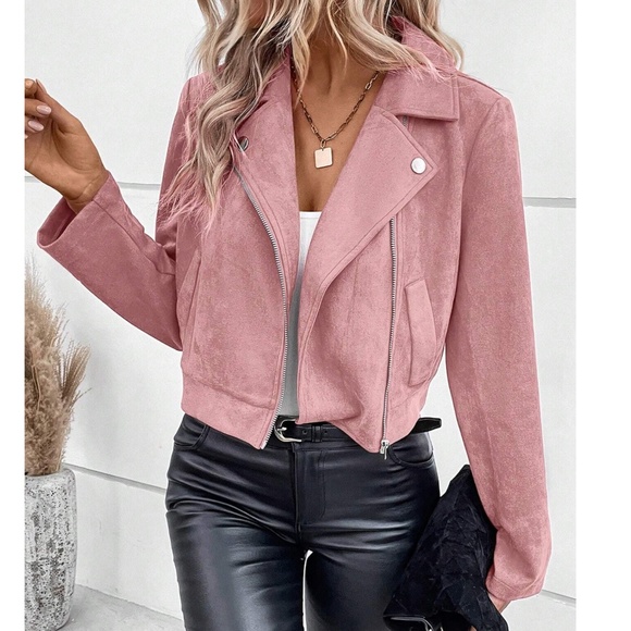 Luxe Zipper Vegan Suede Moto Biker Jacket - Picture 2 of 8